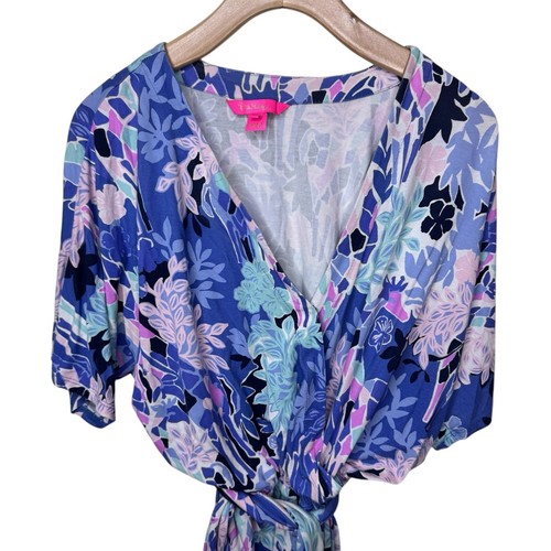 Tuta LILLY PULITZER Maliah cravatta in vita in blu iris Giraffic Park taglia small - Foto 8 di 13