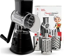 Rotary Cheese Grater with Handle,Countertop 3 Blade Manual Cheese Shredder Hand