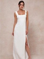 Lulu's NWT Your Sweetie White Tie Strap Column Bridal Maxi Dress Size M