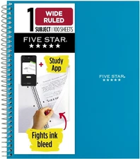 Spiral Notebook + Study App, 1 Subject, Wide Ruled Paper, 8" X 10-1/2", 100 Shee