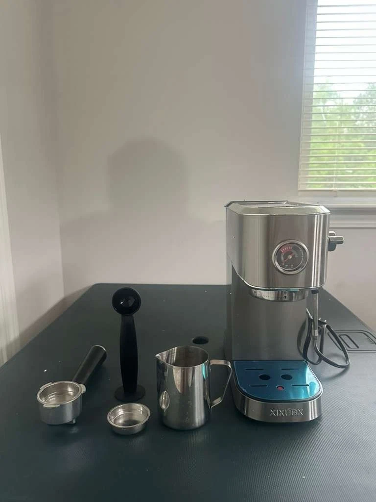 XIXUBX CM5200 Espresso Machine 20 Bar Silver, Steam Wand, Pressure Gauge, Latte