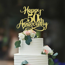 Gold Glitter Happy 50th Anniversary Cake Toppers