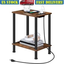Multipurpose End Table W/ Charging Station USB Type-C Port & Storage Shelves