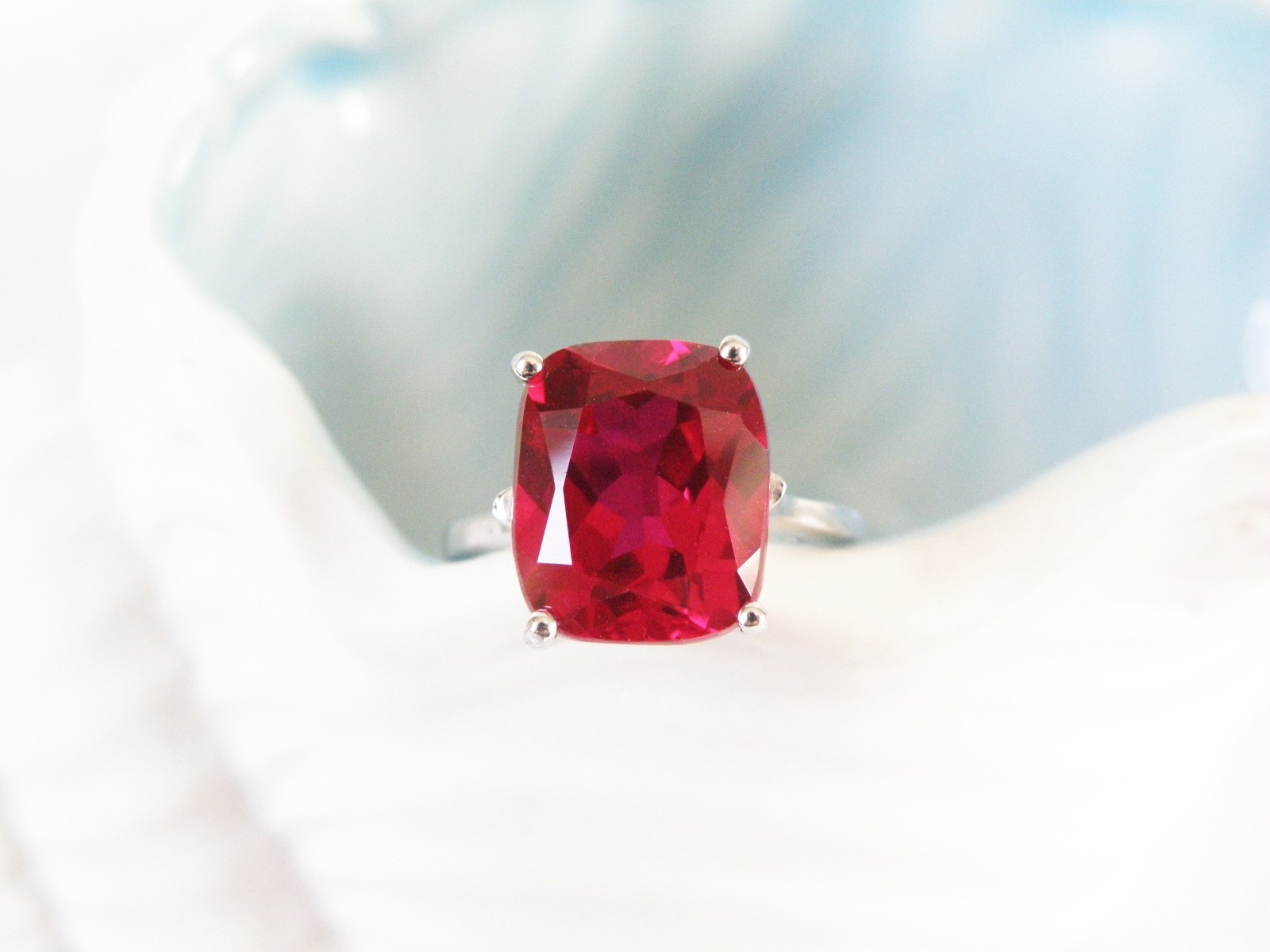 Vintage Sterling Silver 925 Lab Created Ruby Solitaire Ring Size 6