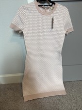 Michael Kors Short Sleeve S Sweater Dress | MK Logo Jacquard | Powder Blush