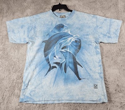 Vintage Liquid Blue Large Dolphin Tie Dye T-Shirt Y2K