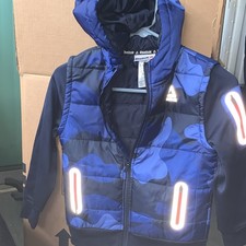 Reebok Boys Blue/Black Camo Puffer Jacket Full Zip Hooded Size 6/7