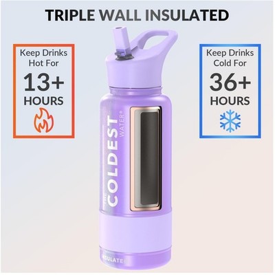 Purple Glitter Steel Water Bottle with Straw - 32 oz