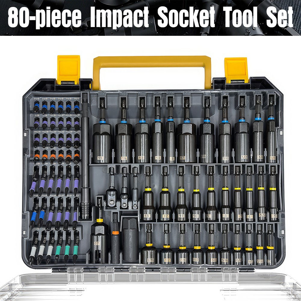 80Pc Magnetic Impact Nut Driver Set Impact Driver Bit 1/4'' Hex Shank SAE Metric