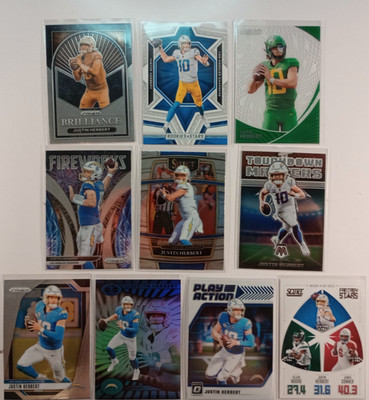 Justin Herbert 10 Card Lot Prizm Select Inserts Los Angeles Chargers    B