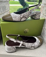 TORY BURCH CAP-TOE SLINGBACK 45MM PUMP STAMPED SNAKE LEATHER SZ US 9 NIB SOLDOUT