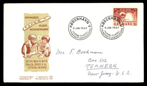 Mayfairstamps Denmark FDC 1967 bone flute elder musician instrument First Day Co