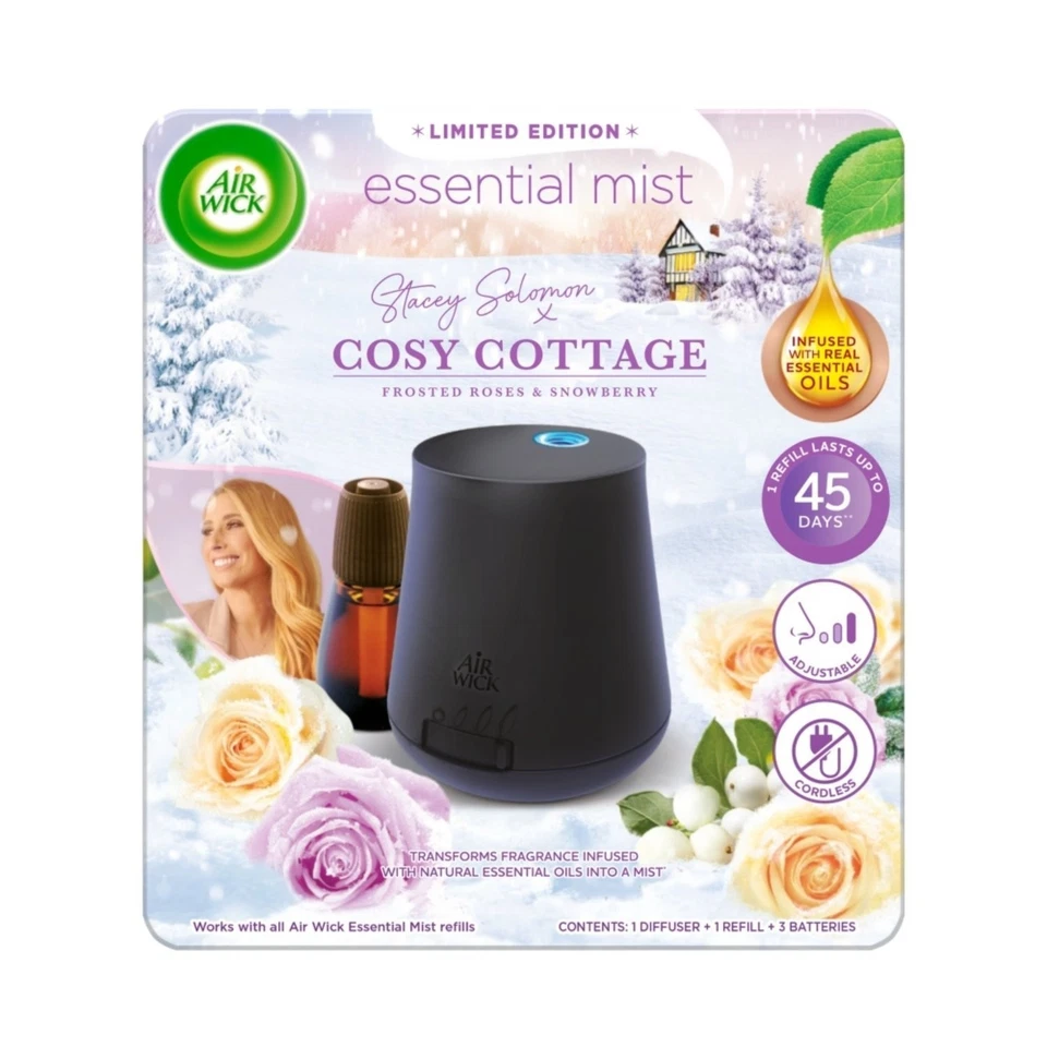 Air Wick Cosy Cottage Frosted Roses & Snowberry Essential Mist Diffuser Kit 20ml