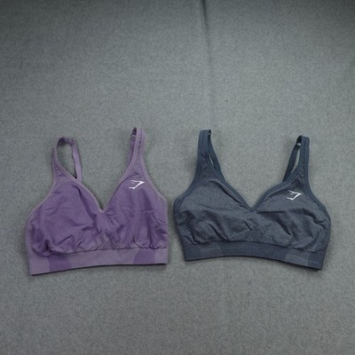 Gymshark Sports Bra Size Small Purple Slate Gray V Neck Unpadded Yoga Lot of 2