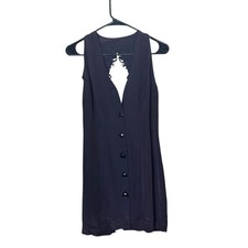 Vintage 90s Black Sleeveless Short Button Up Dress Small