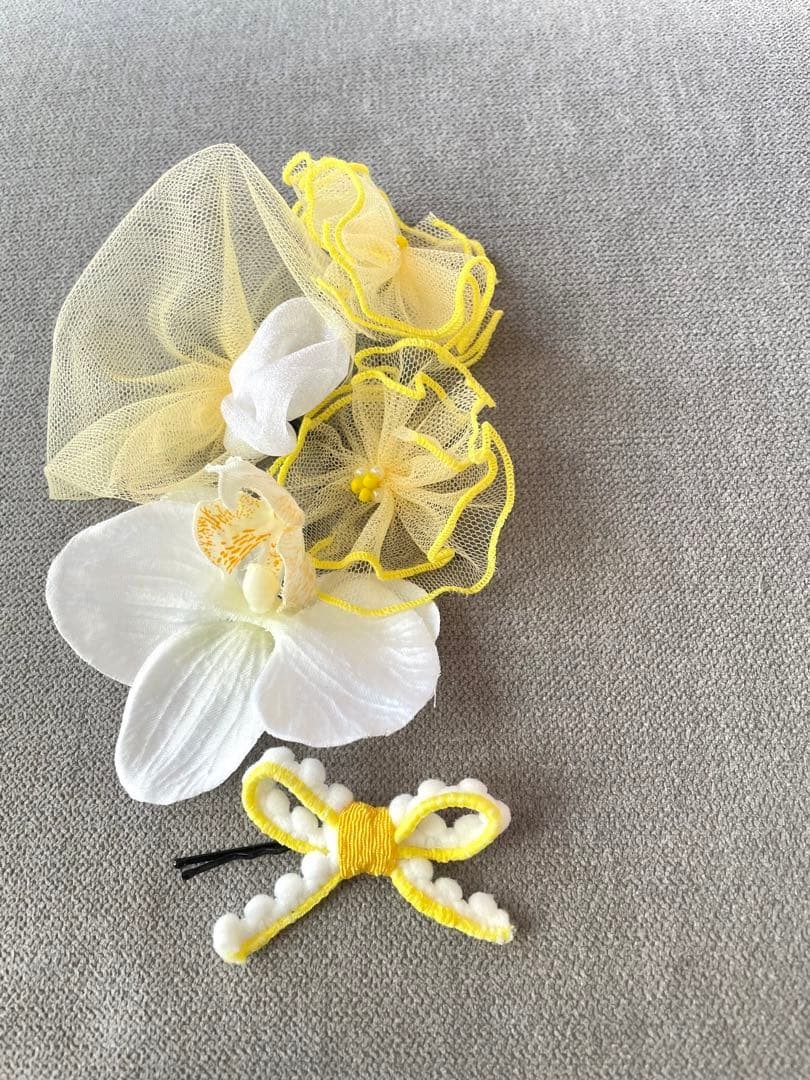 Kawaii Yellow Kimono Hair Ornament Set for Kids 3-7 Years, Japanese Traditional