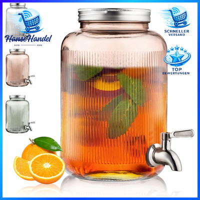 Getränkespender aus Glas 4L Edelstahlhahn für BBQ Picknick Poolparty Rosa