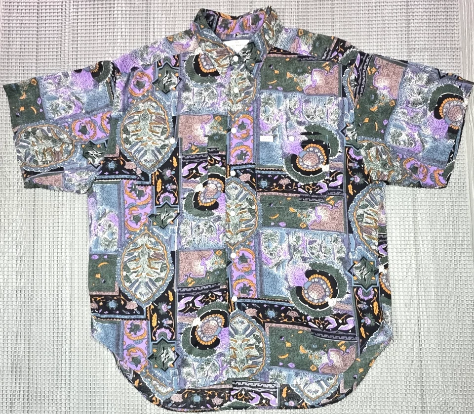 Vtg 90s Guess Georges Marciano Button Up Abstract Geometric L Short Sleeve Shirt - Image 2 of 4