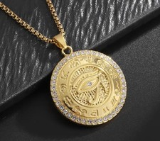Eye Of Horus Egyptian Golden Pendant Necklace With Rhinestones