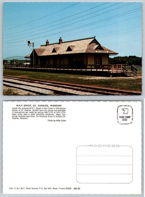 #ad MKT Depot St. Charles Missouri Postcard 1986 Train Station History Mirro Krome $1.99