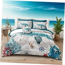 Coastal Bedding Comforter Set Bed Set Sea Turtle Comforter 8 Pcs King Ocean