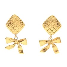 Chanel Matelasse Ribbon Earrings Women Gold One Size