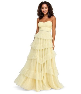 Say Yes to the Prom Womens Strapless Aline Corset Dress, Yellow, Juniors, 7/8