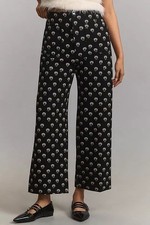 Anthropologie Maeve Colette Wide-Leg Cropped Pants Black Flower Size 27