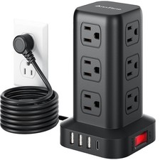 Surge Protector Power Strip 6.5 FT Cord, Power Strip Tower with 4 USB Ports ...
