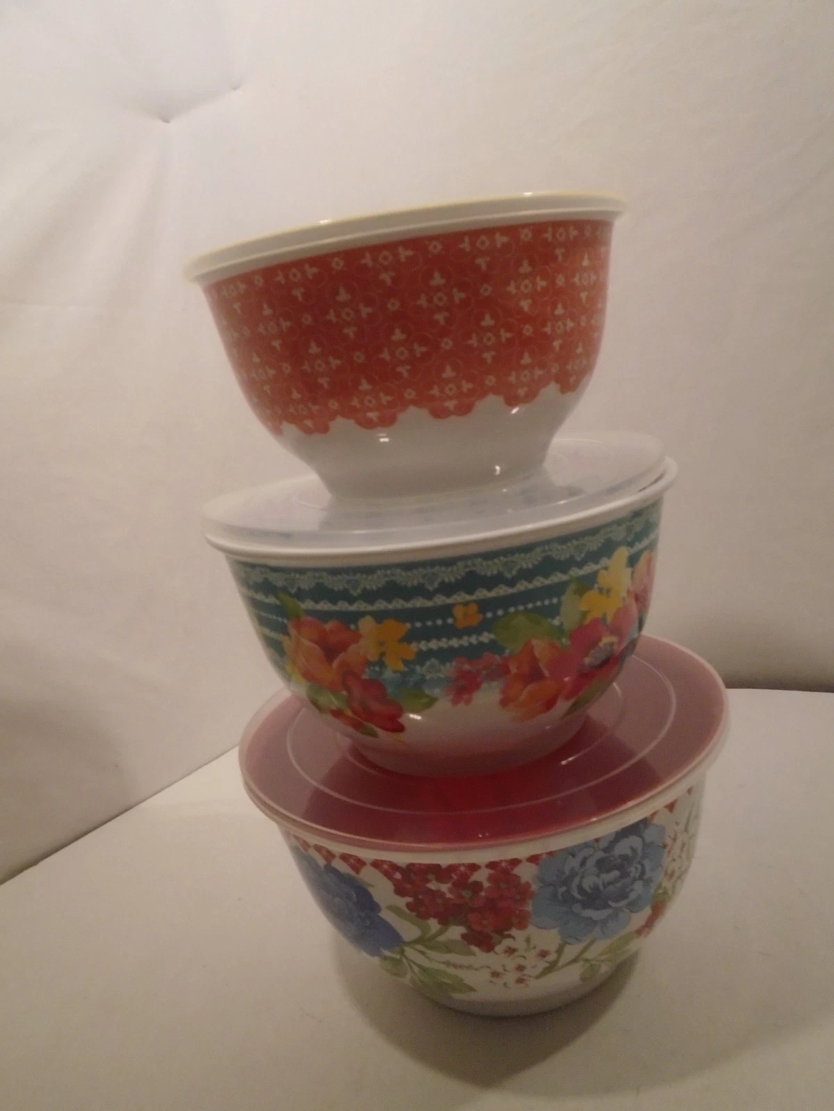 Pioneer Woman 6 pc Mixing Bowls Melamine Nesting Set w/Lids SPRING BOUQUET