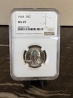 1948 25C Washington Silver Quarter NGC MS65
