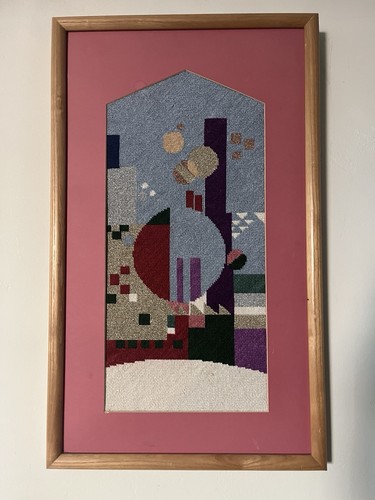 Vintage Abstract Art Embroidery Cross Stitch Metallic Estate Abstract Rare - Picture 1 of 9