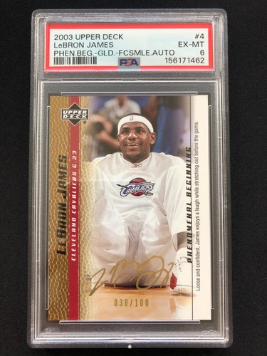 2003-04 Upper Deck Phenomenal Beginnings Gold Fs Auto #4 LeBron James /100 PSA 6
