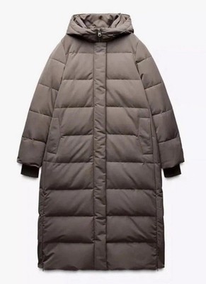 ZARA Coat Puffer Water and Wind Protection Hooded Long Anorak Coat MINK size XS