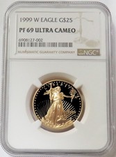 1999 W GOLD PROOF AMERICAN EAGLE $25 COIN 1/2 OZ NGC PF 69 UC 4361.84 per troy oz