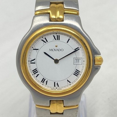 Movado Olympian Watch Men 36mm Silver Gold Tone Date 81.E2.887.2 New Battery 7''