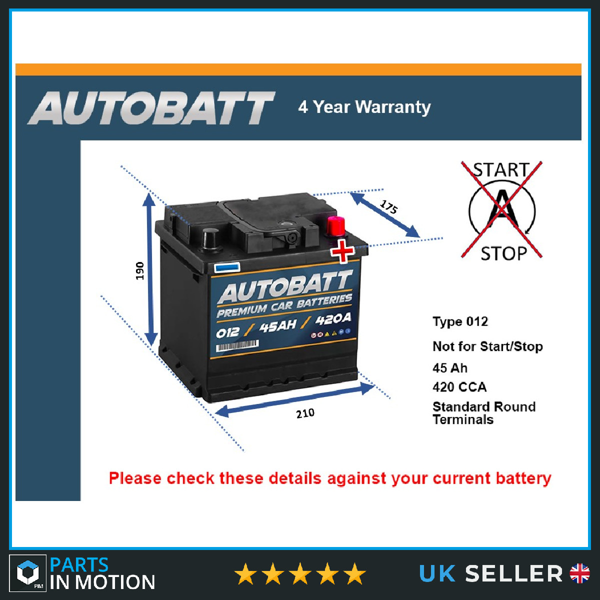 Battery fits DACIA DUSTER DENEM DOKKER NOVA LODGY SHIFTER SOLENZA 012