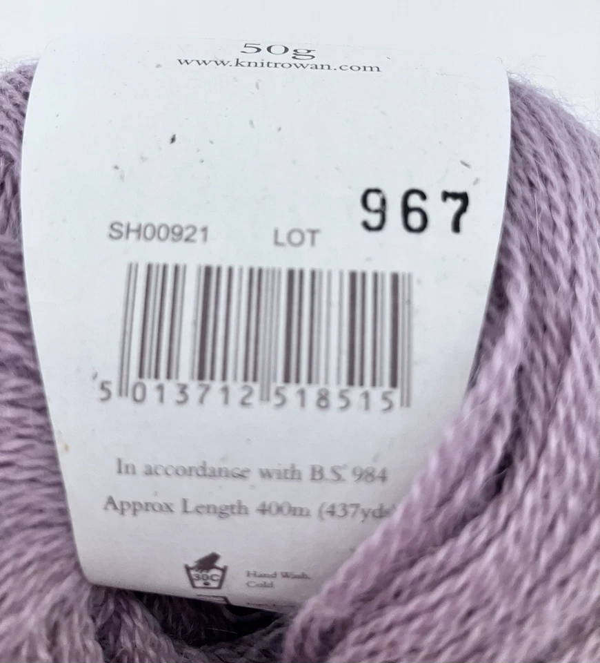 Hilo de lana de alpaca bebé encaje fino Rowan - SH00921 Lote 967 rosa claro o malva 50 g Foto 3 de 4