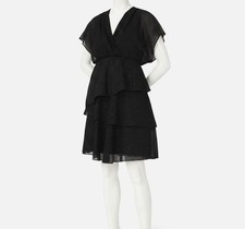 MSK Women's Black Glitter Chiffon Batwing-Sleeve Tiered Dress Petite Size PM