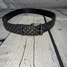 Vintage Black Leather Studded Rhinestone Belt Y2K Western Rocker Statement