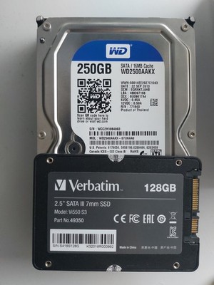 WD 250GB HDD & Verbatim 128 GB SSD Festplatten