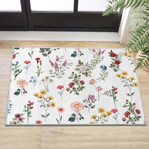 Wild Flowers Daisy Spring Area Rug, Summer Home Decor Low-Profile Washable - Bild 2 von 6