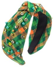 Beaded Bejeweled Headband St. Patrick's Day Hairband Clovers  Stein Irish Plaid