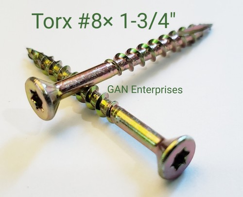 Torx 1-1/4 to 4" Star Flat Head with nibs Yellow Zinc Type 17 Outdoor Wood Screw - Picture 24 of 39