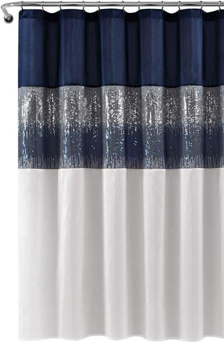 - Shower Curtain, Sparkly Color Block, Sequin Design, Modern Glam Bathroom Decor - Picture 6 of 12