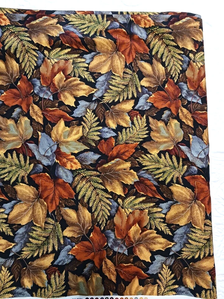 Pretty Robert Kaufman Autumn Fall Leaves Cotton Fabric Gold Brown Ora 5 Yds 3595 - Image 2 of 4