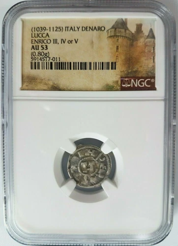 Enrico III NGC AU 53 Lucca Silver Denier Knights Templar Italy Holy Crusader