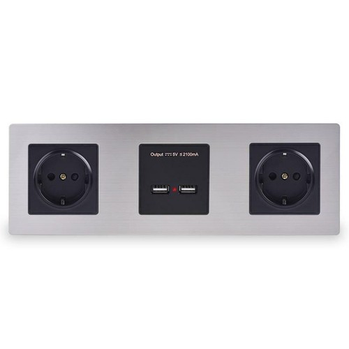 Electrical Outlet Wall Double Socket 16A EU Dual USB Smart Stainless Steel Panel - 第 1/12 張圖片