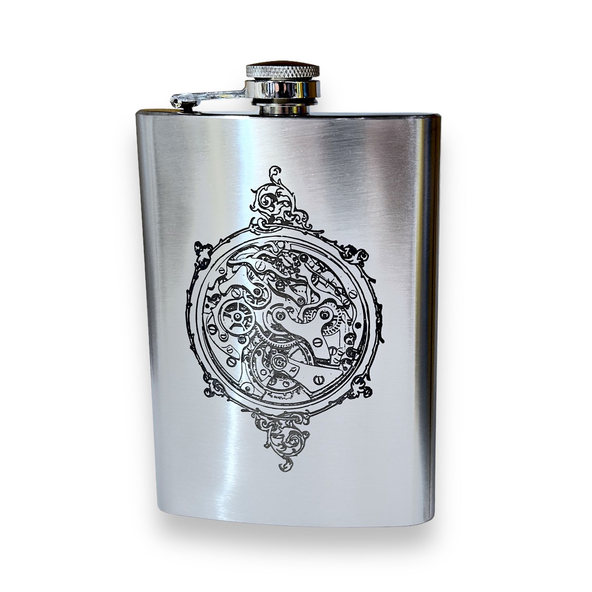 8oz Steampunk Clockworks Stainless Steel Flask 8oz Steampunk Clockworks Stainless Steel Flask