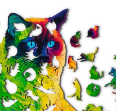 Wooden Jigsaw Puzzle 224 pieces Unique Animal Cat Adult and Kids Educational Toy